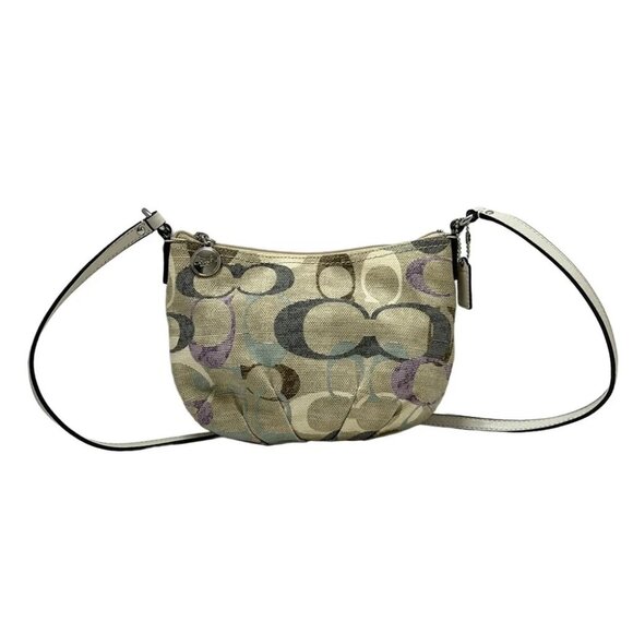 COACH Optic Signature - Beige Cream Multi PVC Leather Shoulder Bag - Picture 3 of 9